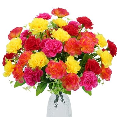 MHMJON 4 Pcs Carnation Artificial Flowers, 40 Heads Fake Carnation Bouquets Silk Flowers Arrangements Artificial Cemetery Flowers for Grave Home Vase Wedding Party Centerpiece Decor