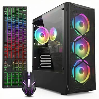 STGAubron Gaming PC Desktop, Intel Core i7 up to 3.9G, Radeon RX 580 8G, 16GB RAM, 512GB SSD, WiFi 6, BT 5.0, RGB Fan x 4, Windows 11 Home