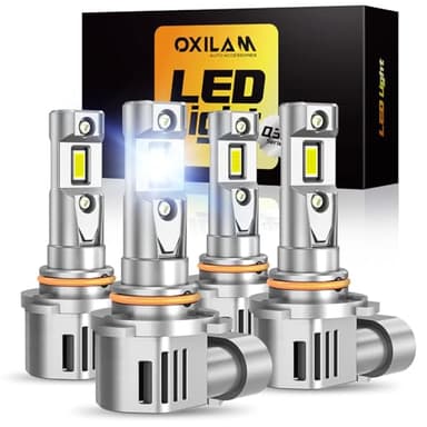OXILAM Upgraded 9005 9006 LED Light Bulb Combo, 100, 000LM 1100% Brighter 6500K White, Anti-Flicker, 60,000Hrs Lifespan, Plug and Play, IP68, HB3 HB4 Compatible with Cars Trucks SUVs, Pack of 4