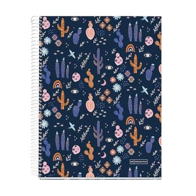 MiquelRius M Fashion Collection, Lined 4 Subject Notebook, 11" x 8.5", 120 Perforated Sheets, Colored Sections, 3 Hole Punched, Desert Design Cardboard Cover
