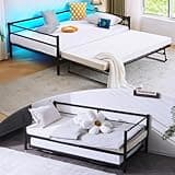 VINGLI Daybed with Trundle Bed Twin, Charging Station and LED Lights,Heavy Duty Metal Twin Daybed with Pop up Trundle for Living Room,Bedroom,Guest Room, No Box Spring Needed,Black