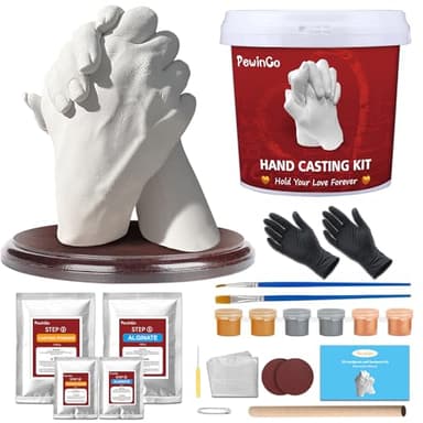 PewinGo Hand Casting Kit With Base - DIY Plaster Mold for Couples - Gift Ideas for Valentines, Engagement, Anniversary, Wedding, Boy/Girlfriend