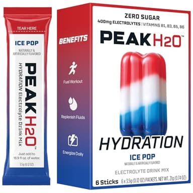 Juicy Mixes PeakH20 Electrolytes Powder Hydration Packets | Ice Pop | 72 Servings | Sugar Free Water Flavor Packets for Workout Recovery