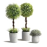 PENGYEE 3 Pack Small Fake Plants 14.57 Inch, Small Artificial Boxwood Topiary Trees Potted in Cement Planter, Artificial Plants Indoor/Outdoor for Home Bathroom Bedroom Kitchen Office Room Decor
