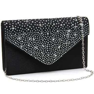 Milisente Evening Bag for Women, Glitter Rhinestone Wedding Evening Purse Crystal Envelope Crossbody Shoulder Clutch Bags (Black)