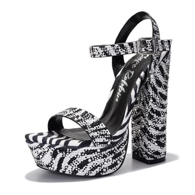 Cape Robbin Women's Rhinestone Platform Heels - 5.5-inch Heel with 1.5-inch Platform - Memory Foam Cushioned Ankle Strap Sandals - Dressy Chunky High Heels for Women Footwear (Rosss) Zebra 11