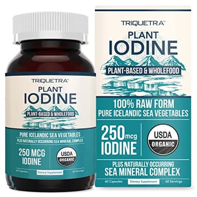 Organic Iodine Supplement from Sea Vegetable Complex, Whole Food & Raw Form - Iodine Plus Trace Mineral Complex – Contains Purest Icelandic Sea Kelp, Irish Moss & Bladderwrack (250 mcg)