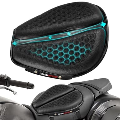 GRAND PITSTOP Foldable Motorcycle Gel Seat Cushion, Large 3D-Honeycomb Structure Shock Absorption & Breathable Motorcycle Gel Seat Pad for Long Rides