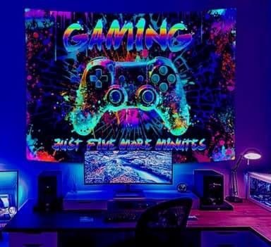 Lacoiime Boys Cool Gaming Graffiti Tapestry Wall Hangings, UV Colorful Gamers Neon Tapestry, Fun Teen Bedroom Room Dorm College Retro 80's Video Game Tapestries, 60 X 40 IN