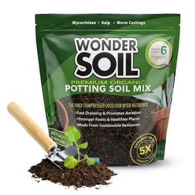 WONDER SOIL | Organic Potting Soil | 12 QUARTS of Ready to Plant Coco Coir Fully Loaded with Nutrients | 3 LBS Bag Expands to 12 Quarts of Indoor Outdoor Soil | Incl Worm Castings, Perlite