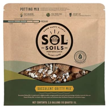 Sol Soils Succulent Gritty Mix - Fast Draining Peat Moss Free Succulent Soil Potting Mix with Coconut Husk Chips, Perlite & Pumice 10 Quart