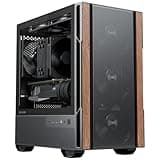 Okinos Genuine Walnut Wood Micro ATX Case, MATX PC Case with 4 × 120mm 3 Pin Non-PWM Case Fans Pre-Installed, Temper Glass Side Panel, with Type-C, Black, Cypress 3 Wood