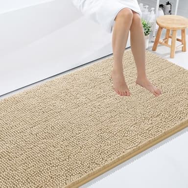 Smiry Luxury Chenille Bathroom Rugs 40x24, Extra Soft and Absorbent Shaggy Bath Mat, Machine Washable, Non-Slip Plush Carpet Runner for Tub, Shower, and Floor, Home Decor Accessories, Beige