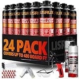 LISRUX Spray Foam Insulation Kit (480 Board Feet Coverage) -Closed Cell Self Expanding Polyurethane Foam, Heat and Acoustic Insulation Spray Foam, Gun & Cleaner Included, 24 Pack