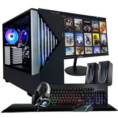 Periphio Reaper Gaming PC, AMD Ryzen 5 5600GT up to 4.6GHz with Radeon Vega 7 Graphics, 16GB RAM, 1TBNVMe SSD, WiFi, Windows 11 Home, Black, 1080p Gaming Computer - Full RGB Gamer Bundle, 24" Monitor