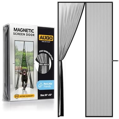 AUGO Magnetic Screen Door - Self Sealing, Heavy Duty, Hands Free Mesh Partition Keeps Bugs Out - Pet and Kid Friendly - Patent Pending Keep Open Feature - 38 Inch x 83 Inch