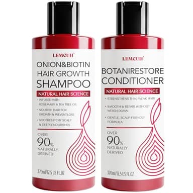 Gentle Shampoo & Conditioner Set for Thinning Hair and Itchy Scalp – Natural Biotin, Onion & Rosemary Formula, Sulfate Free, Paraben Free, Nourishing, Safe for Sensitive Scalp, 25 Fl Oz