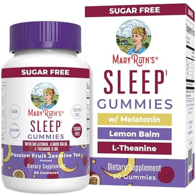 MaryRuth Organics Melatonin 5mg Sleep Gummy with L-Theanine | Lemon Balm | Vitamin B6 | Sugar-Free | Relaxation | Vegan | Non-GMO | Gluten Free | 60 Count