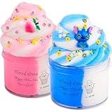2 Pack Cloud Slime Kit with Blue Cake and Pink Charms, Scented DIY Slime Supplies for Girls and Boys, Stress Relief Toy for Kids Education, Party Favor, Gift and Birthday