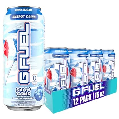 G Fuel Energy Drink, Snow Cone, Sugar Free Beverage with 300mg Caffeine, Daily Energy Boost with Focus Amino, Vitamin + Antioxidants, 16 oz Cans (Snow Cone, 12-Pack)