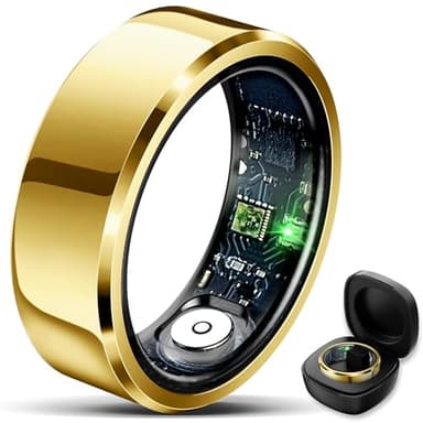 Smart Ring for Women Men Fitness Tracker with Blood Pressure,Heart Rate,Sleep Monitoring,Step Counting,for iPhone and Android,Waterproof smart blood pressure monitor,No Subscription Fees,Gold 8 size