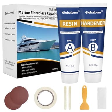 Globalcom Fiberglass Boat Repair Kit White, Gel Coat Repair Kit for Boats, Marine Fiberglass Repair Kit for Boats, Epoxy Filler for Boats, Fiberglass Repair Kit Fix Holes Chips Pit Cracks
