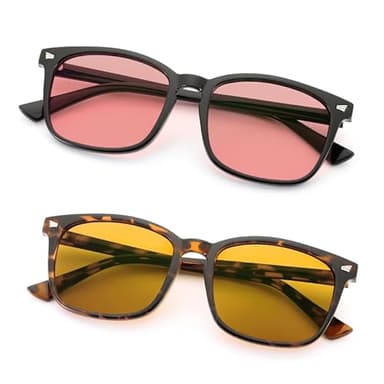 2 Pack Indoor FL-41 Pink & Outdoor Fluorescent-60 Brown Tinted Migraine Light Sensitivity Glasses for Photophobia, Fluorescent LED Glare and Computer, Two Pairs Blue Light Blocking Eyeglasses