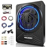 VIKEJIEBIV 1200W 10" Slim Underseat Car Subwoofer and Amp Package with Ambient Light, Individual Control for Low Pass/Gain/Boost Bass, Loud Stereo Sound, Deep Bass Perfect for Truck/SUV/Jeep/MPV