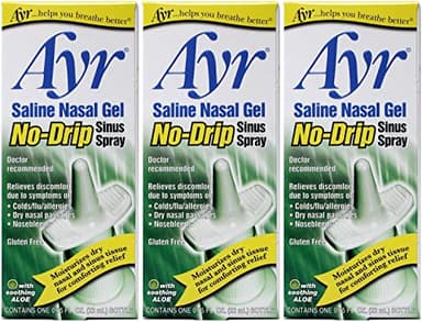 Ayr Saline Nasal Gel No-Drip Sinus Spray with Aloe – Moisturizing Saline Relief (0.75 fl oz) - Pack of 3