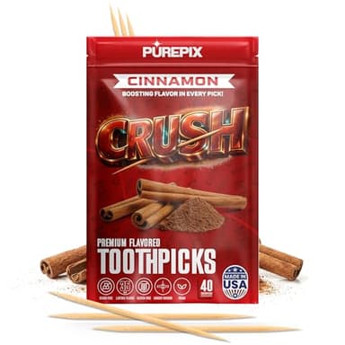 PurePix Crush Flavored Toothpicks, Cinnamon Infused Flavor Lasting for 35+ mins, Vegan, Nicotine-Free Support to Quit-Smoking, Gluten-Free, Clean Ingredients (40 Pix in Every Resealable Pouch)