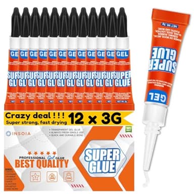 Super Glue Gel Clear Non-Drip, 12 X 3g All Purpose Strong Adhesive Ca Glue Quick Dry Instant Glue for Plastic, Metal, Ceramic, Shoe, Wood, Leather, Model, Aquarium, Rhinestone, Jewelry and DIY Crafts