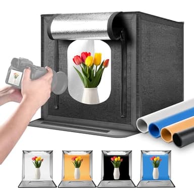 NEEWER 50W Upgraded Photo Studio Light Box, 24"x24" Portable Folding Photography Lightbox, 4 Backdrops, 5600K 160 LEDs 5200lx/0.5m Dimmable Picture Booth Shooting Tent for Jewelry Electronics, LP60