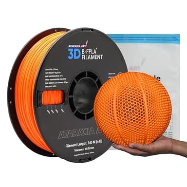 ATARAXIA ART Airless Bouncy B-Flexible Orange PLA Filament 1.75mm, Flexible 3D Printer Filaments 5X Longer Stretch, 1Kg/2.2lb Tidy Spool Patent Formula, Fit 3D Fast Printers, With Filament Storage Bag