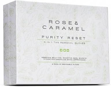 Rose & Caramel Purity Self Tan Remover Gloves, 4 in 1, Removes self tan, smooths skin, boosts skins performance & enhances skins apperance (6 Pairs of Gloves)
