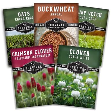Cover Crop Seeds 5 Variety Collection for Planting - Soil Building Seed Pack for Raised Beds, Winter Growing, & Off-Season Garden Soil Improvement - Survival Garden Seeds