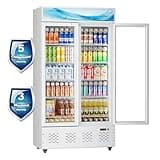 30 Cu.ft Commercial Beverage Refrigerators Glass Door Refrigerator Commercial with LED Light and 10 Shelves, Display Refrigerator for Restaurant Store Cafe Bar, ETL/NSF Approved, White