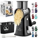 Zulay Kitchen Rotary Cheese Grater 5 Blade Cheese Shredder - Manual Hand Crank Cheese Grater With Reinforced Suction & 5 Interchangeable Drums - Easy to Use, Vegetable Chopper Round Mandoline Slicer