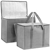 (Not Made In China) Insulated Reusable Grocery Bags, Catering and Delivery Bag For Hot and Cold Food, Collapsible Thermal Tote For Doordash and Uber Eats (2 Pack, Gray, X-Large)