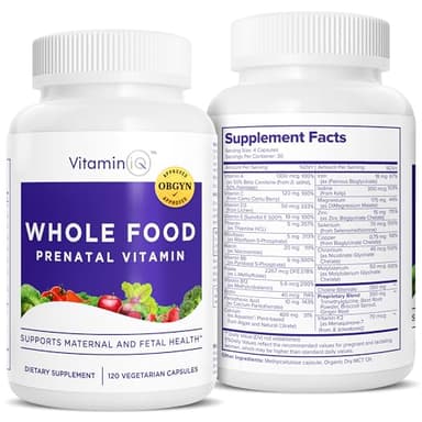 Whole Food Prenatal Vitamins (120 Capsules) Natural Support for Maternal and Fetal Health, Prenatal Multivitamin for Women with Choline, B Vitamins and More, Vegan, No Soy, Gluten or Dairy