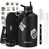 WixByti One Gallon Water Bottle Insulated, Triple Wall Vacuum Cold for 48 Hrs & Leak-proof & Non-BPA, 128oz Large Sports Stainless Steel Water Jug with Paracord Handle Straw Spout Lids & DIY Stickers