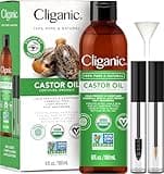 Cliganic Organic Castor Oil, 100% Pure (6oz with Eyelash Kit) - For Eyelashes, Eyebrows, Hair & Skin