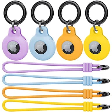 for AirTag Holder 1st/2nd Generation (2026),4 Pack Silicone Case Soft Anti-Scratch Shockproof Protective Skin Cover with Keychain Carabiner for Apple AirTag 2/1(Light Purple+Cloud Blue+Orange+Yellow)