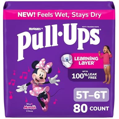 Pull-Ups Girls' Potty Training Pants, Size 5T-6T Training Underwear (46+ lbs), 80 Count