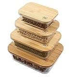 DE Glass Food Storage Containers with Bamboo Lids (Pack of 4) Eco Friendly Meal Prep Containers Reusable – Airtight, Plastic Free, BPA Free