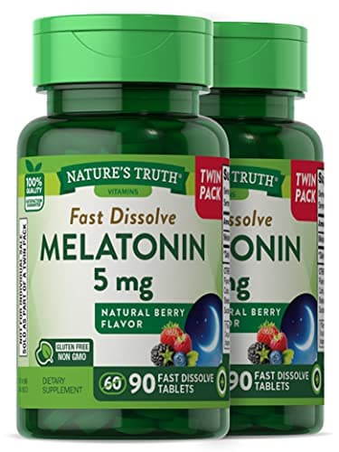 Nature's Truth Melatonin 5 mg | 180 Fast Dissolve Tablets (2 X 90 Twin Pack) | Natural Berry Flavor | Vegetarian, Non-GMO, Gluten Free Supplement