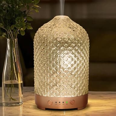 Essential Oil Diffuser 200ml-Ultrasonic Aroma Diffuser with 4 Timers, Aromatherapy Diffuser 7 Color LED Lights Auto Shut-Off Protection for Home Office (Diamond-Glass)