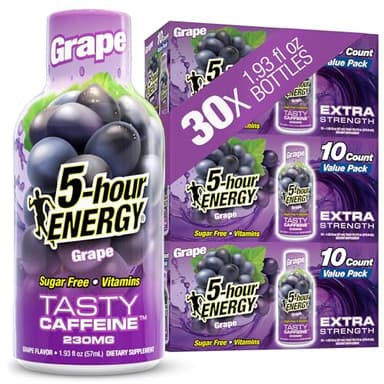 5-hour ENERGY GRAPE Flavor, 30 Count, 1.93 Fl Oz Energy Shot, Extra Strength, Amino Acids, B Vitamins, Sugar Free and Zero Calories