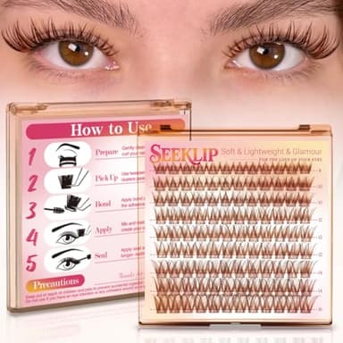 Brown Lashes Clusters Wispy Eyelash Clusters Natural Cluster Eylash Extensions Fluffy Eye Lash Clusters 8-16mm Cluster Eyelashes Soft Lightweight Individual Lashes with Thin Band (Drifter Brown)