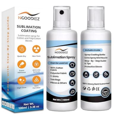 NGOODIEZ Sublimation Spray for Cotton T-Shirts & Polyester | Complete Kit with Extra Nozzle & Pro Guide | Sublimation Coating Spray for All Materials | Quick Dry, Anti-Fade, Washable (100ml)