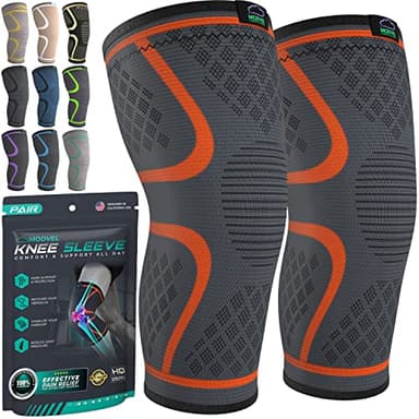 Modvel Compression Knee Brace for Women & Men, 2-Pack Knee Brace for Running Knee Pain, Knee Support Compression Sleeve, Workout Sports Knee Braces for Meniscus Tear, ACL & Arthritis Pain Relief
